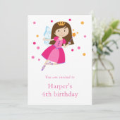 Meisjes roze prinses Fairy 4e verjaardag Kaart (Staand voorkant)