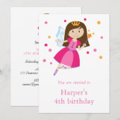 Meisjes roze prinses Fairy 4e verjaardag Kaart (Voorkant / Achterkant)