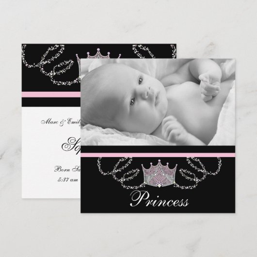 Meisjes roze prinses geboorte aankondigingen (Voorkant / Achterkant)