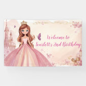Meisjes Roze Prinses Persoonlijke Feestbanner Spandoek (Horizontaal)