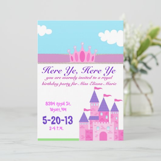 Meisjes roze prinses Uitnodiging (Staand voorkant)