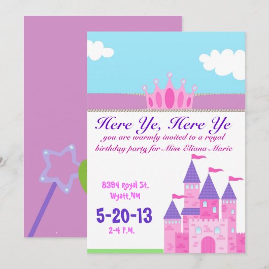 Meisjes roze prinses Uitnodiging (Voorkant / Achterkant)