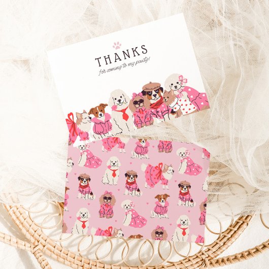 Meisjes Roze Puppy Pawty verjaardag Bedankkaart