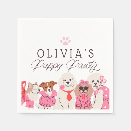 Meisjes Roze Puppy Pawty verjaardag Servet (Voorkant)