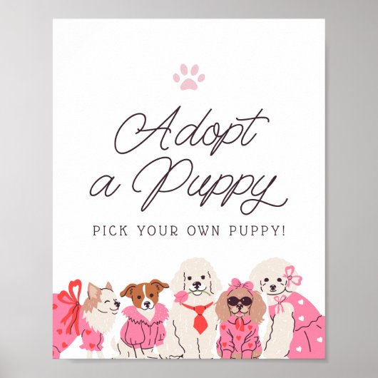 Meisjes Roze Puppy Verjaardag Adopteer een Puppy T Poster (Voorkant)
