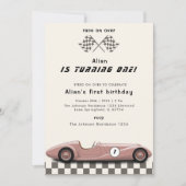 Meisjes  Roze Race Auto 1e Verjaardagsfeest Kaart (Voorkant)