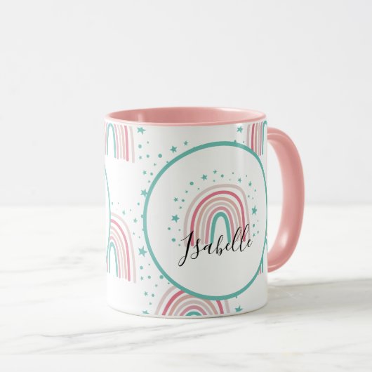 Meisjes roze regenboogschrift gepersonaliseerd mod mok (Voorkant rechts)