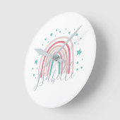 Meisjes roze regenboogschrift gepersonaliseerd mod ronde klok (Hoek)