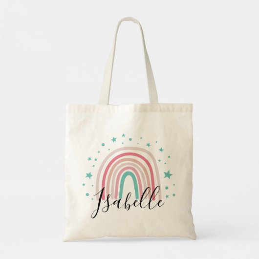Meisjes roze regenboogschrift gepersonaliseerd mod tote bag (Achterkant)