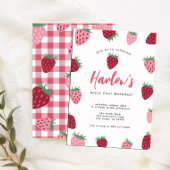 Meisje's Roze & Rode Aardbei Berry eerste verjaard Kaart