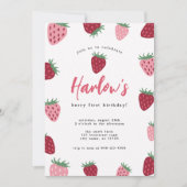 Meisje's Roze & Rode Aardbei Berry eerste verjaard Kaart (Voorkant)