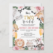 Meisjes Roze Roos Twee Wilde Safari 2e Verjaardag Kaart (Voorkant)