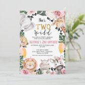 Meisjes Roze Roos Twee Wilde Safari 2e Verjaardag Kaart (Staand voorkant)