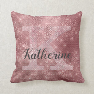 Meisjes roze roze roze gouden monogram kussen