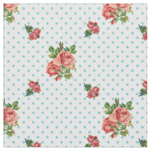 Meisjes  roze rozen en blauwe poka dots stof