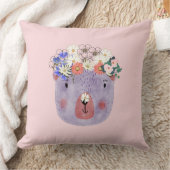 Meisjes roze schattige wilde dieren met bloemen kw kussen (Deken)