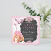 Meisjes Roze Schoolbord Baby Shower Uitnodiging (Staand voorkant)