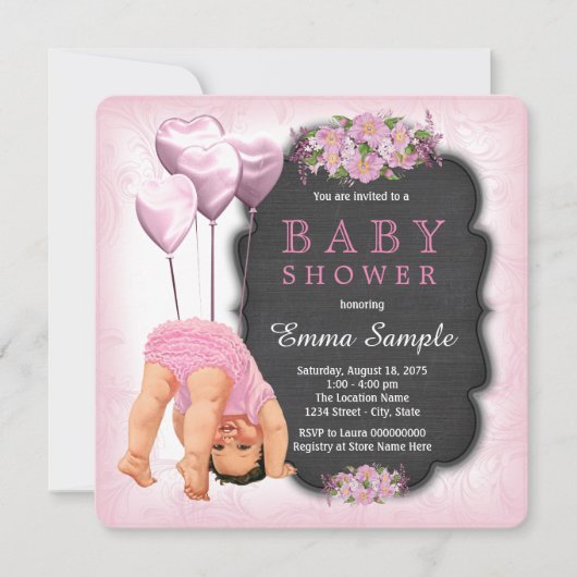 Meisjes Roze Schoolbord Baby Shower Uitnodiging (Voorkant)