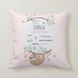 Meisjes Roze Slapen Sloth Geboorte Stats Kinderkam Kussen