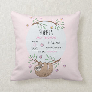 Meisjes Roze Slapen Sloth Geboorte Stats Kinderkam Kussen