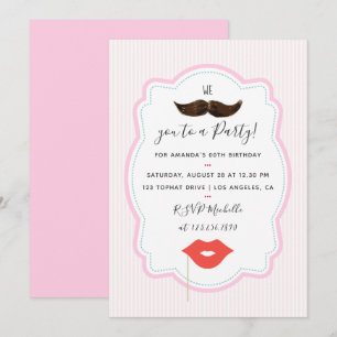 Meisjes Roze Snor Feest Uitnodiging