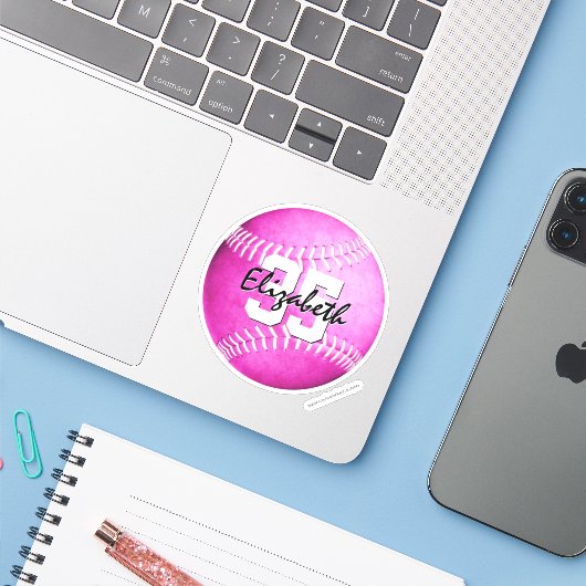 Meisjes roze softball Aangepaste vinylSticker Sticker (Laptop met iPhone)