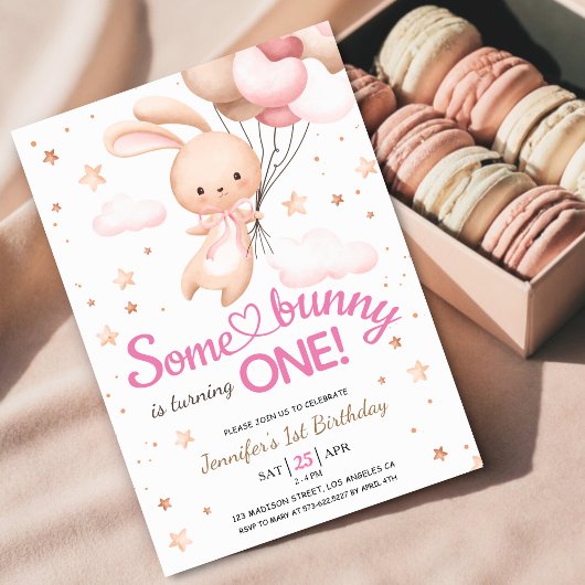 Meisjes Roze Sommige Konijntje is ÉÉN! Bunny 1e Ve Kaart