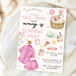 Meisjes Roze Spa-Jama Sleepover Verjaardag Uitnodi Kaart