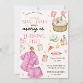 Meisjes Roze Spa-Jama Sleepover Verjaardag Uitnodi Kaart (Voorkant)