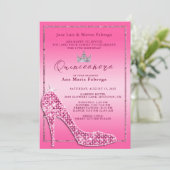 Meisjes Roze Stiletto Quinceañera Verjaardagsfeest Kaart (Staand voorkant)