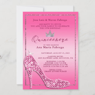 Meisjes Roze Stiletto Quinceañera Verjaardagsfeest Kaart