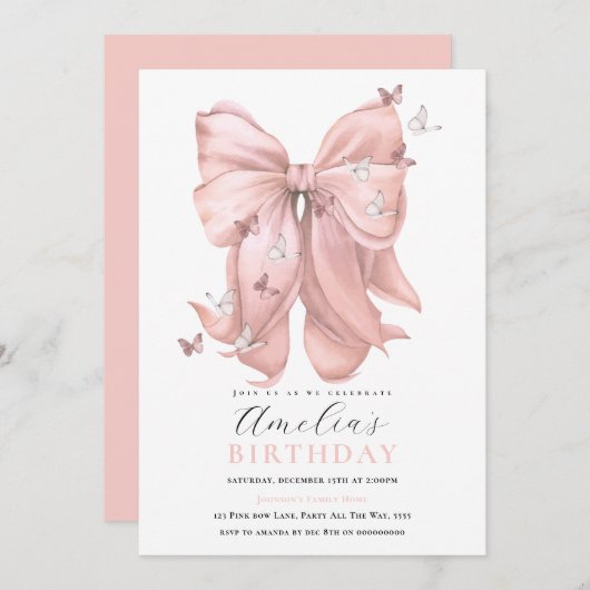 Meisjes Roze strik Verjaardag Roze Vlinders Elke L Kaart (Voorkant / Achterkant)