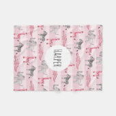 Meisjes Roze striped Safari Animals Name Children' Fleece Deken (Voorkant (Horizontaal))