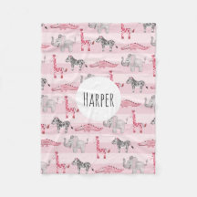 Meisjes Roze striped Safari Animals Name Children'
