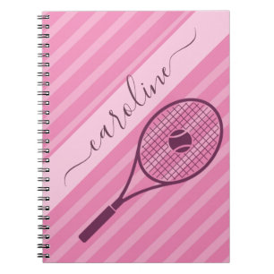 Meisjes roze stripte tennis Racket Ball Naam Notitieboek