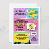 Meisjes Roze Superheld 5e verjaardag Uitnodiging (Voorkant / Achterkant)