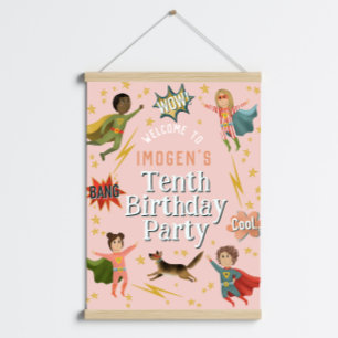 Meisjes Roze Superheld Kids Verjaardag Welkom Teke Perfect Poster