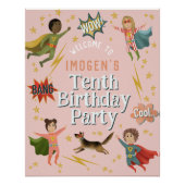 Meisjes Roze Superheld Kids Verjaardag Welkom Teke Perfect Poster (Voorkant)