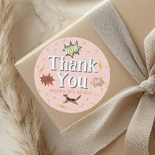 Meisjes Roze Superheld Kids Verjaardagsgunst Ronde Sticker