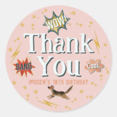 Meisjes Roze Superheld Kids Verjaardagsgunst Ronde Sticker (Voorkant)