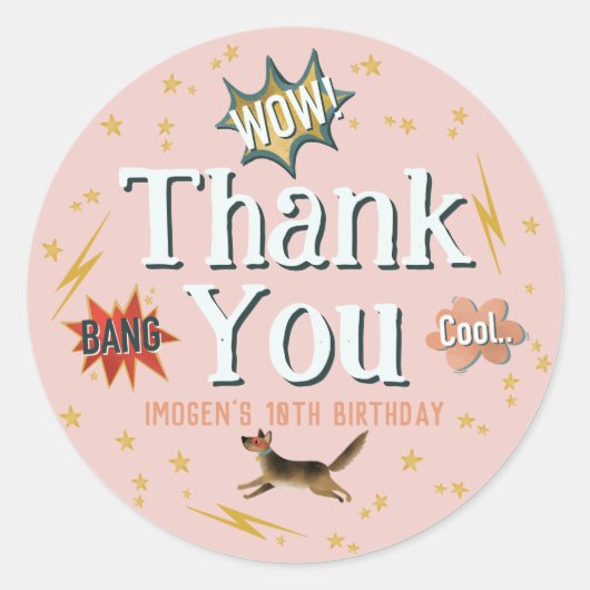 Meisjes Roze Superheld Kids Verjaardagsgunst Ronde Sticker (Voorkant)