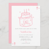 Meisjes Roze Taart 2e Verjaardag Uitnodiging (Voorkant / Achterkant)