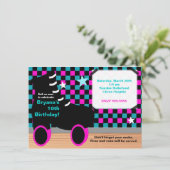 Meisjes Roze Teal Schaatsen Schaats Feest Uitnodig Kaart (Staand voorkant)