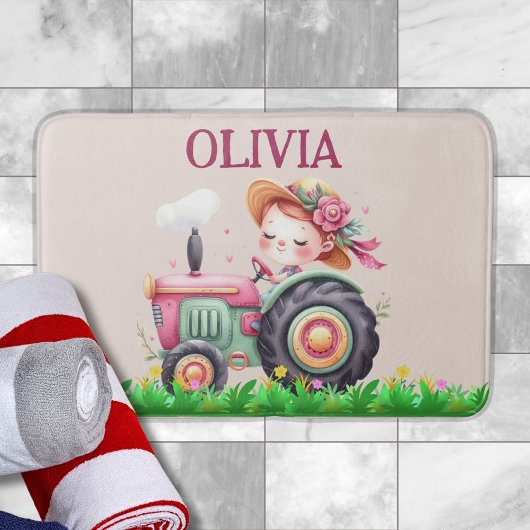 Meisjes Roze Tractor Badmat