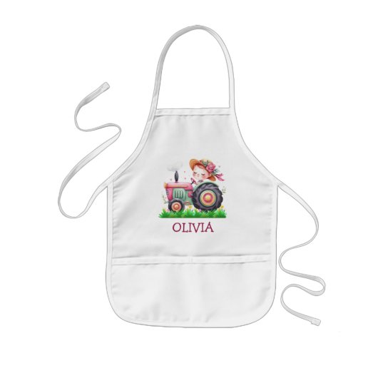 Meisjes Roze Tractor Cute Kinder Schort (Voorkant)