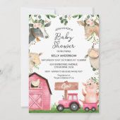 Meisjes Roze Tractor Schuur Boerderij Baby shower Kaart (Voorkant)