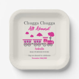 Meisjes Roze Train Elke Leeftijd Verjaardagsfeest Papieren Bordje