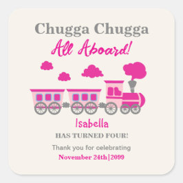 Meisjes Roze Train Elke Leeftijd Verjaardagsfeest Vierkante Sticker