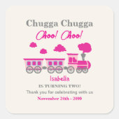 Meisjes Roze Trein 2e Verjaardagsfeest Vierkante Sticker (Voorkant)