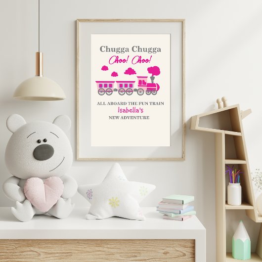 Meisjes Roze Trein 2e Verjaardagsfeestje Poster